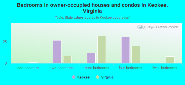 Bedrooms in owner-occupied houses and condos in Keokee, Virginia