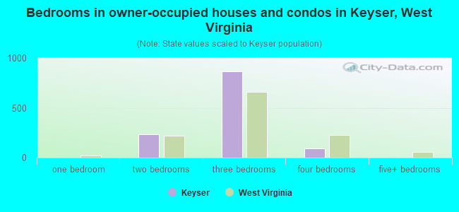 Bedrooms in owner-occupied houses and condos in Keyser, West Virginia