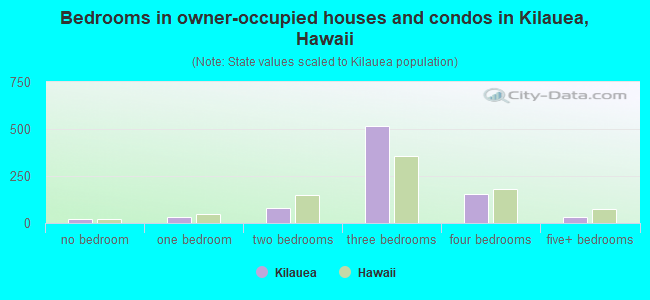 Bedrooms in owner-occupied houses and condos in Kilauea, Hawaii