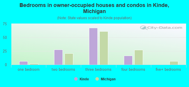 Bedrooms in owner-occupied houses and condos in Kinde, Michigan