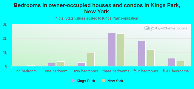 Bedrooms in owner-occupied houses and condos in Kings Park, New York