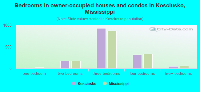 Bedrooms in owner-occupied houses and condos in Kosciusko, Mississippi