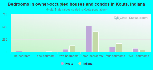 Bedrooms in owner-occupied houses and condos in Kouts, Indiana