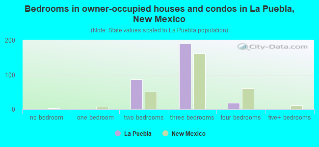 Bedrooms in owner-occupied houses and condos in La Puebla, New Mexico