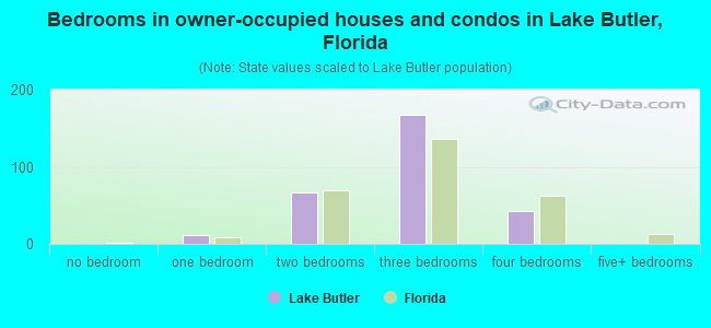 Bedrooms in owner-occupied houses and condos in Lake Butler, Florida
