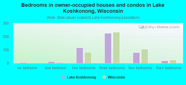 Bedrooms in owner-occupied houses and condos in Lake Koshkonong, Wisconsin