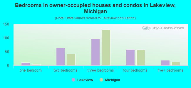 Bedrooms in owner-occupied houses and condos in Lakeview, Michigan