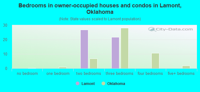 Bedrooms in owner-occupied houses and condos in Lamont, Oklahoma