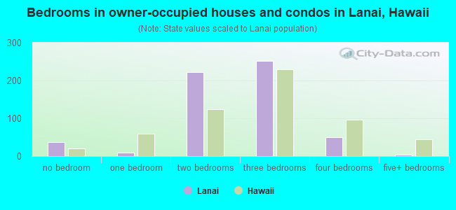 Bedrooms in owner-occupied houses and condos in Lanai, Hawaii