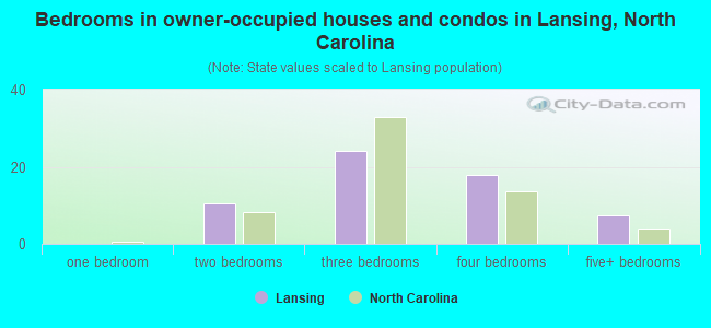 Bedrooms in owner-occupied houses and condos in Lansing, North Carolina