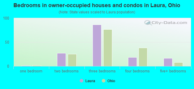 Bedrooms in owner-occupied houses and condos in Laura, Ohio