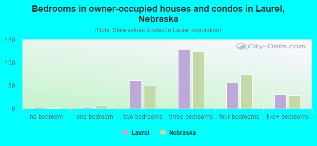 Bedrooms in owner-occupied houses and condos in Laurel, Nebraska