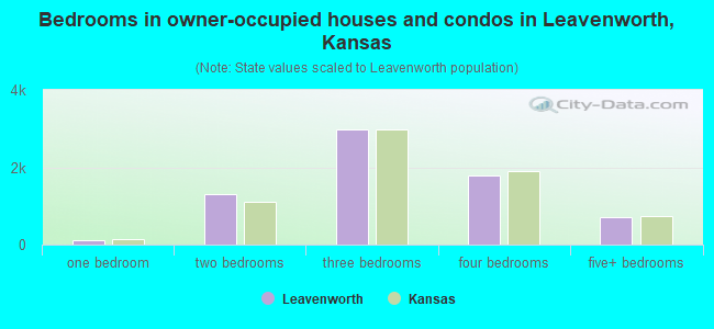 Bedrooms in owner-occupied houses and condos in Leavenworth, Kansas
