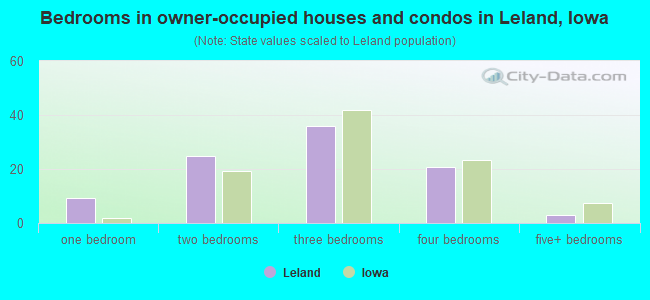 Bedrooms in owner-occupied houses and condos in Leland, Iowa