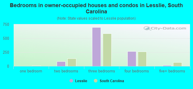 Bedrooms in owner-occupied houses and condos in Lesslie, South Carolina