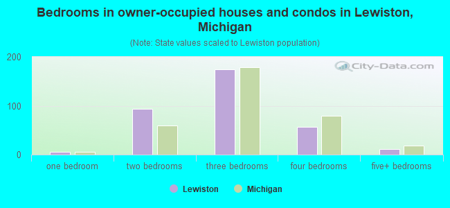 Bedrooms in owner-occupied houses and condos in Lewiston, Michigan