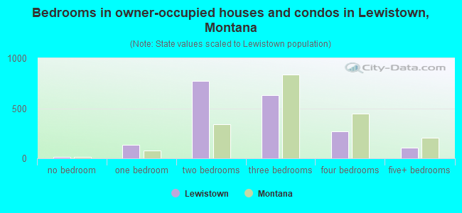 Bedrooms in owner-occupied houses and condos in Lewistown, Montana