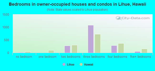 Bedrooms in owner-occupied houses and condos in Lihue, Hawaii