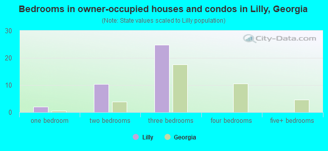 Bedrooms in owner-occupied houses and condos in Lilly, Georgia