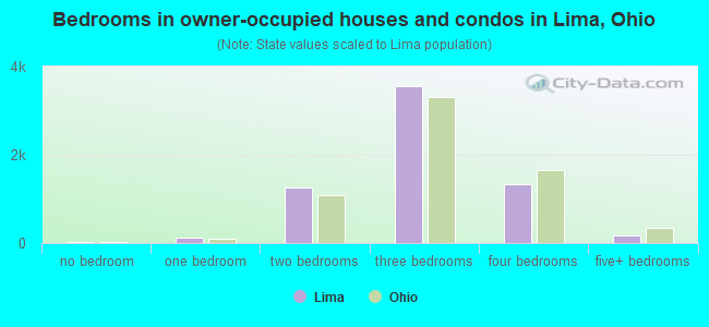 Bedrooms in owner-occupied houses and condos in Lima, Ohio