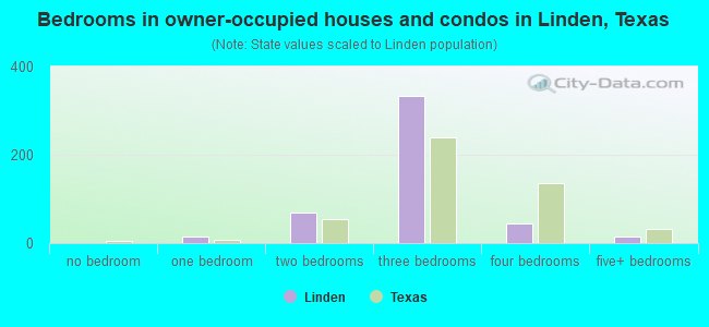 Bedrooms in owner-occupied houses and condos in Linden, Texas