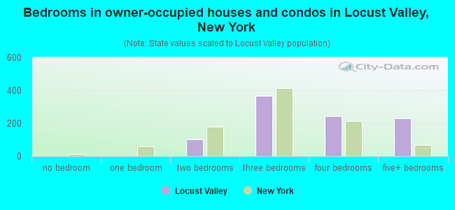 Bedrooms in owner-occupied houses and condos in Locust Valley, New York