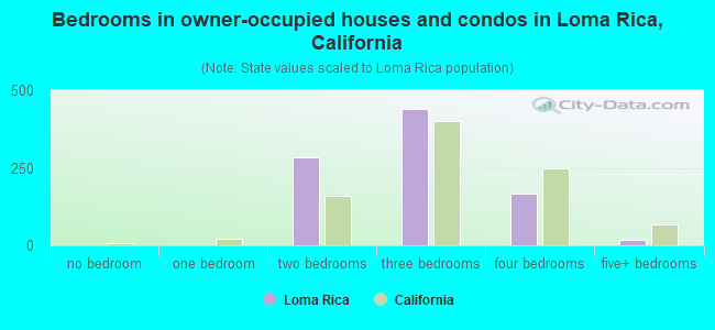 Bedrooms in owner-occupied houses and condos in Loma Rica, California