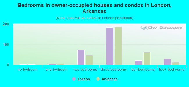 Bedrooms in owner-occupied houses and condos in London, Arkansas