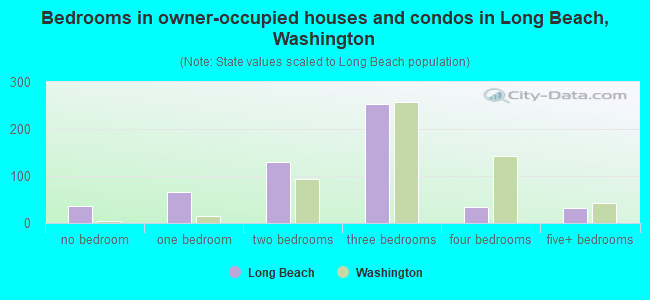 Bedrooms in owner-occupied houses and condos in Long Beach, Washington