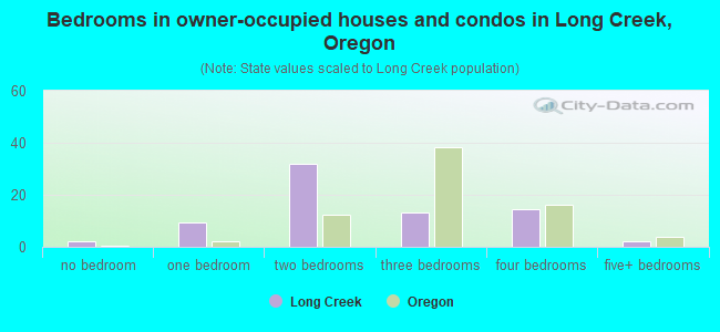 Bedrooms in owner-occupied houses and condos in Long Creek, Oregon