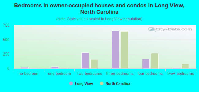 Bedrooms in owner-occupied houses and condos in Long View, North Carolina