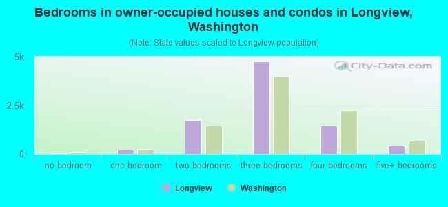 Bedrooms in owner-occupied houses and condos in Longview, Washington