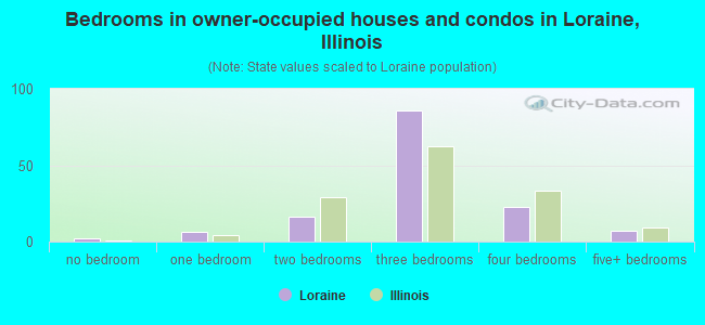 Bedrooms in owner-occupied houses and condos in Loraine, Illinois