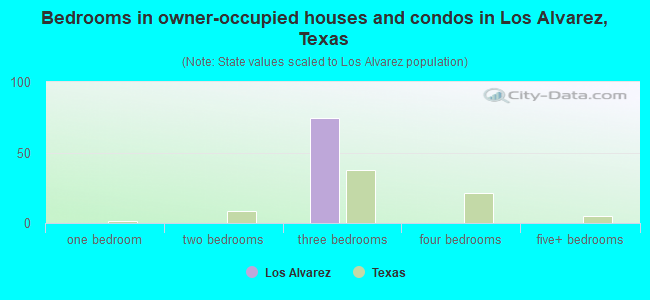 Bedrooms in owner-occupied houses and condos in Los Alvarez, Texas