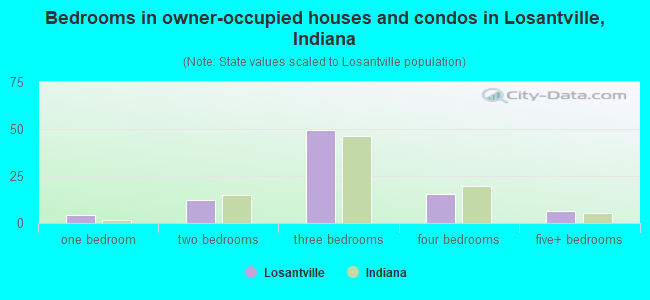 Bedrooms in owner-occupied houses and condos in Losantville, Indiana