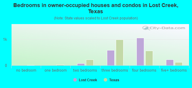 Bedrooms in owner-occupied houses and condos in Lost Creek, Texas