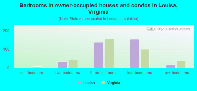 Bedrooms in owner-occupied houses and condos in Louisa, Virginia