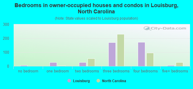Bedrooms in owner-occupied houses and condos in Louisburg, North Carolina