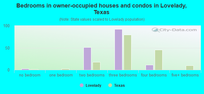 Bedrooms in owner-occupied houses and condos in Lovelady, Texas