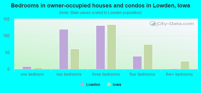 Bedrooms in owner-occupied houses and condos in Lowden, Iowa