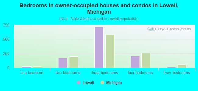 Bedrooms in owner-occupied houses and condos in Lowell, Michigan