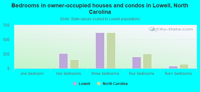 Bedrooms in owner-occupied houses and condos in Lowell, North Carolina