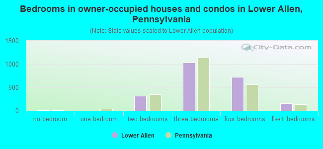 Bedrooms in owner-occupied houses and condos in Lower Allen, Pennsylvania