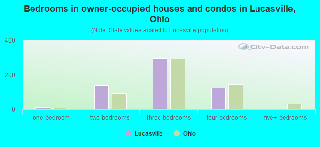 Bedrooms in owner-occupied houses and condos in Lucasville, Ohio