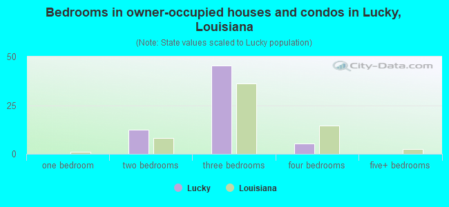Bedrooms in owner-occupied houses and condos in Lucky, Louisiana
