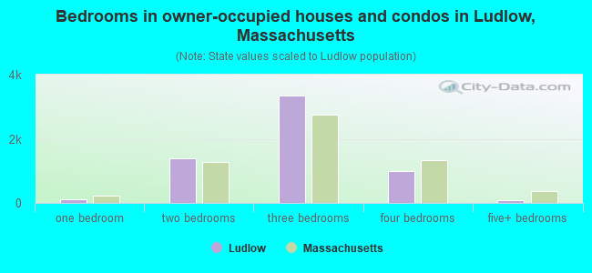 Bedrooms in owner-occupied houses and condos in Ludlow, Massachusetts