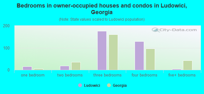 Bedrooms in owner-occupied houses and condos in Ludowici, Georgia
