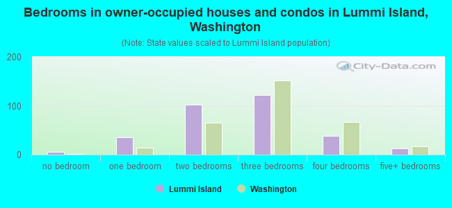 Bedrooms in owner-occupied houses and condos in Lummi Island, Washington