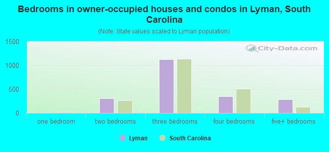 Bedrooms in owner-occupied houses and condos in Lyman, South Carolina