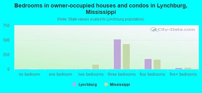 Bedrooms in owner-occupied houses and condos in Lynchburg, Mississippi